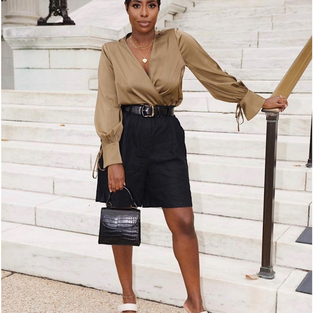 Amazon The Drop Women's Dark Olive Wrap-Effect Tie-Cuff Top by highlowluxxe (L)